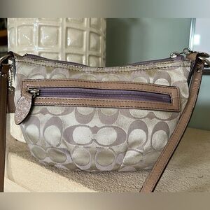 Coach Signature Satin Crossbody Purse Bag Lilac/Lilac Silver Half Moon Shaped